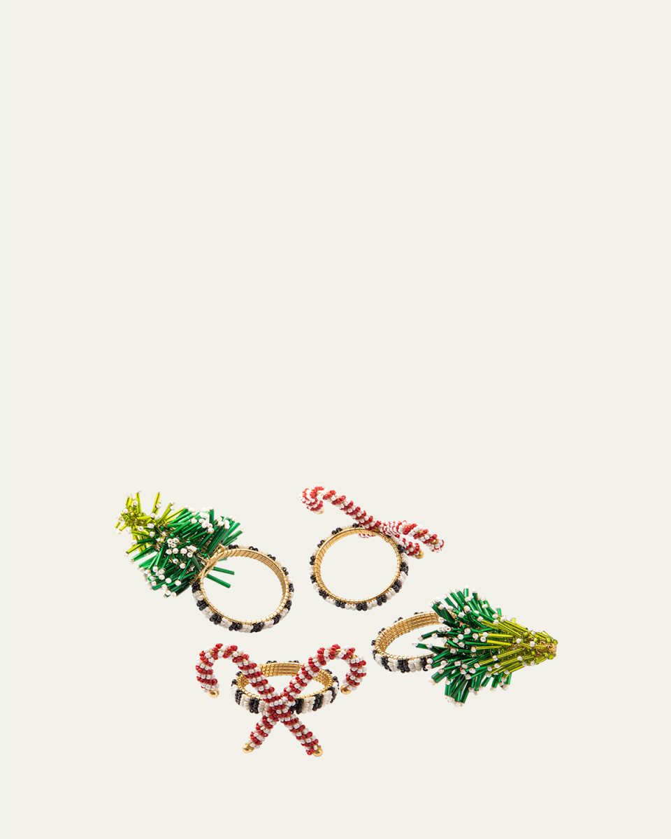 Tree and Candy Cane Napkin Rings, Set of 4